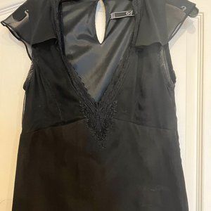 TRF (Zara) Black Midi Dress with Lace trim & tie